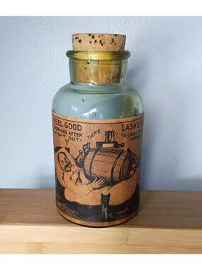 Vintage TCW Wheaton Reproduction Lash's Bitters Hangover Glass Bottle Cork 6.5"